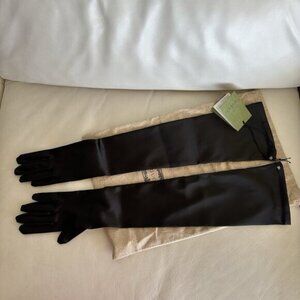NWT GUCCI Gloves Satin Black GG Logo Sz L/8.5 100% Authentic